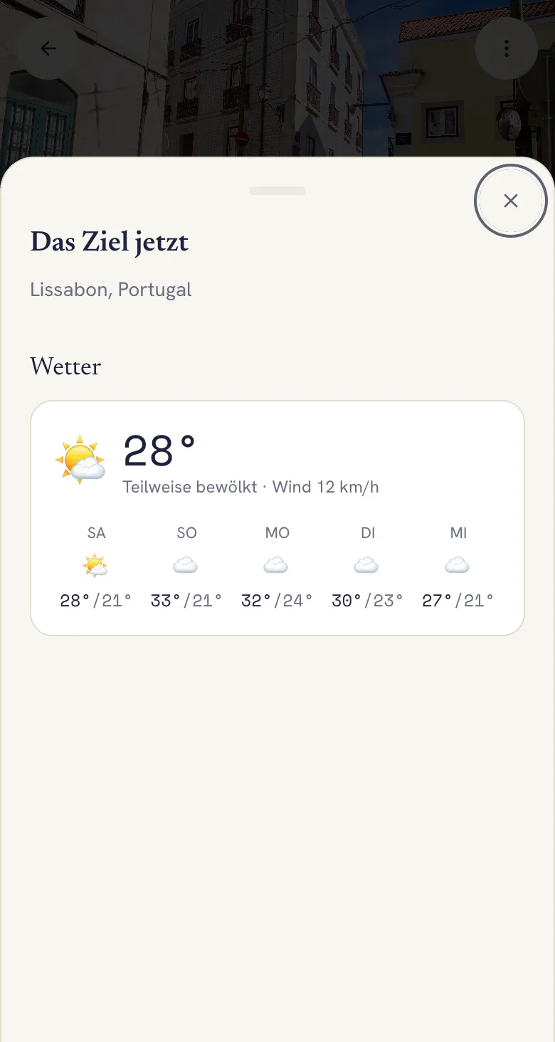 Zielinformationen in Lumba mit dem aktuellen Wetter in Lissabon und der Fünf-Tage-Vorhersage