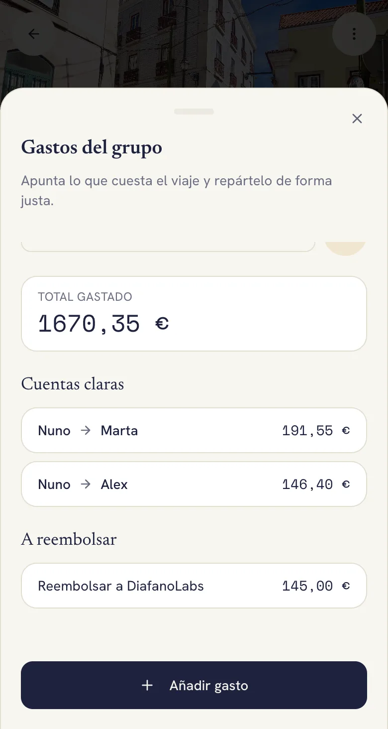 Gastos del grupo en Lumba con el total gastado y quién tiene que pagar a quién